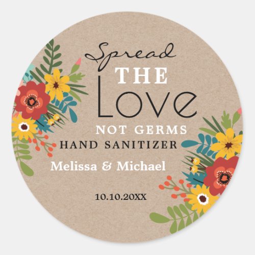 Kraft Spread Love Hand Sanitizer Floral Wedding Classic Round Sticker