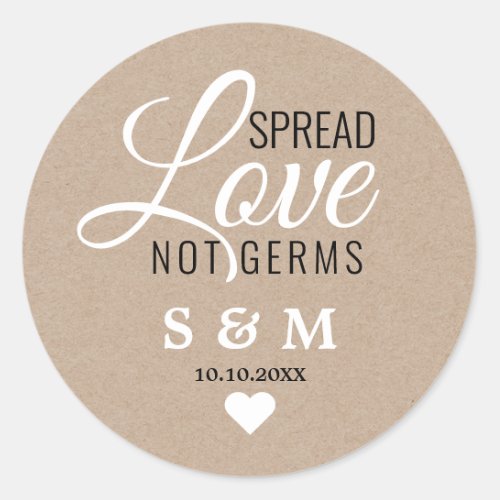 Kraft Spread Love Hand Sanitizer Wedding Monogram Classic Round Sticker