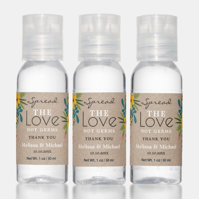 Kraft Spread Love Not Germs Floral Wedding Hand Sanitizer (Set)