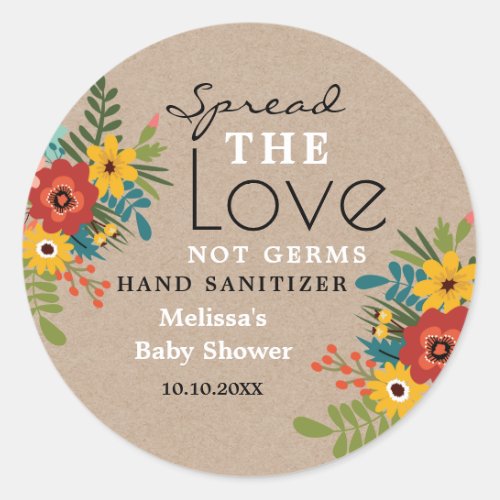 Kraft Spread Love Sanitizer Floral Baby Shower Classic Round Sticker