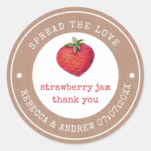 kraft Spread The Love Strawberry Jam Wedding Favor Classic Round Sticker