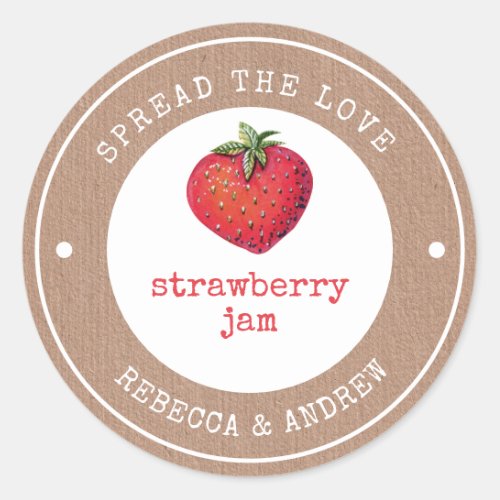 kraft Spread The Love Strawberry Jam Wedding Favor Classic Round Sticker