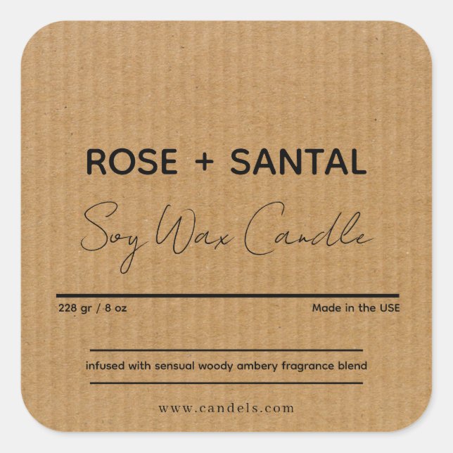 Kraft Square Custom Candle Label,Personalized Sticker (Front)