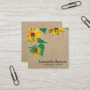Kraft Square Rustic Watercolor Floral Business Card