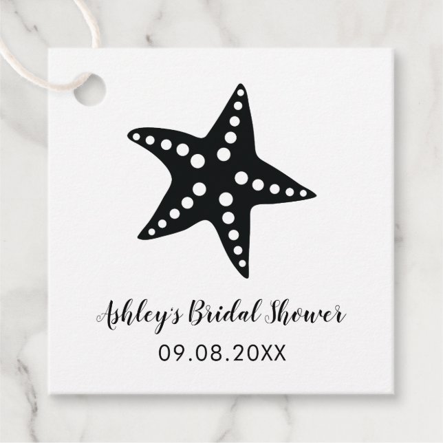 Kraft Starfish Bridal Shower Gift Favor Tag (Front)