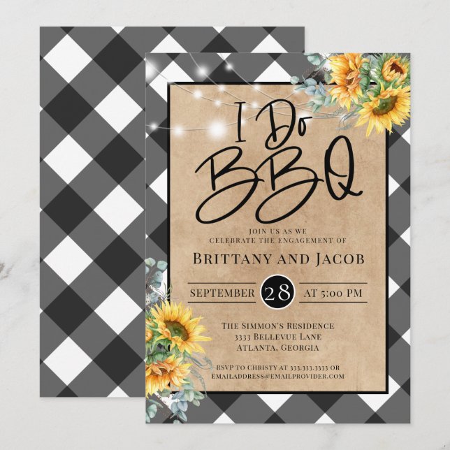 Kraft String Lights Floral I Do BBQ Engagement Inv Invitation (Front/Back)