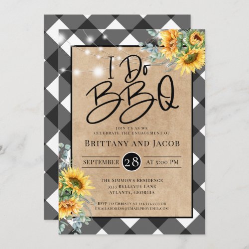 Kraft String Lights Floral I Do BBQ Engagement Inv Invitation