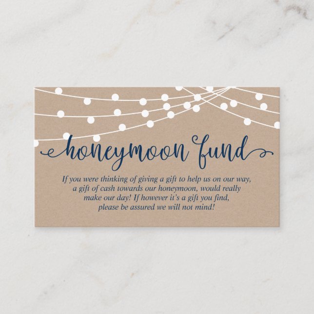 Kraft string lights, Navy Blue, Honeymoon Fund Enclosure Card (Front)