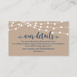 Kraft string lights, Navy Blue Script, Our Details Enclosure Card