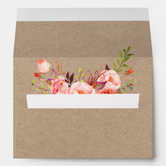 Kraft Style Coral Floral Wedding Envelope (Back (Bottom))