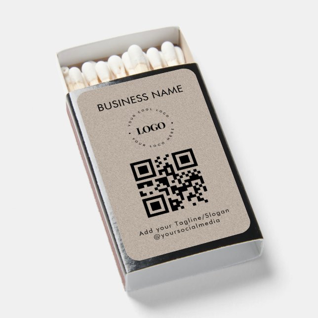 Kraft Style Custom Business Logo Qr Code Rustic  Matchboxes (Front Open)