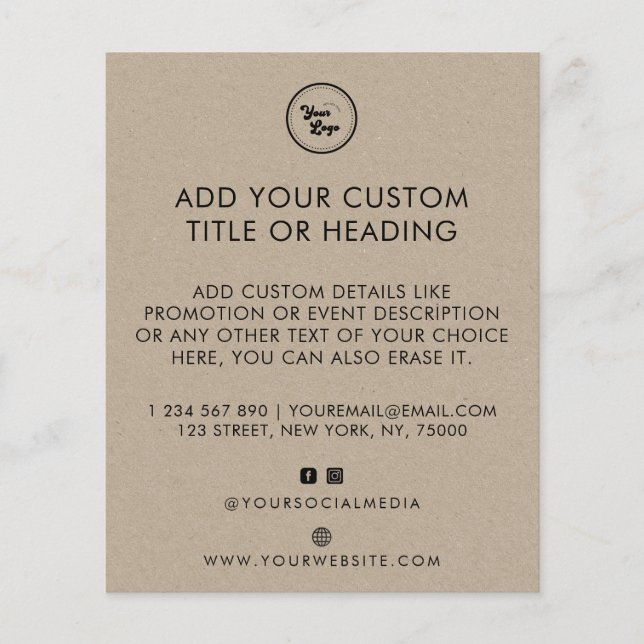 Kraft Style Custom Business Logo & Social Media Flyer (Front)