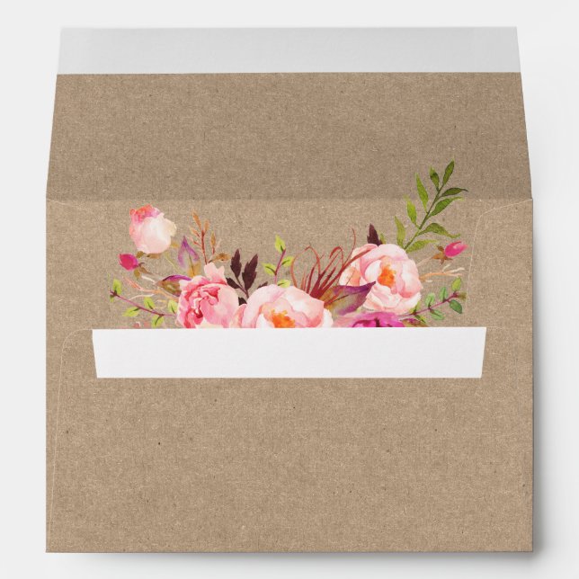 Kraft Style Pink Floral Wedding Envelope (Back (Bottom))