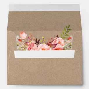 Kraft Style Rustic Lace Coral Floral Wedding Envelope