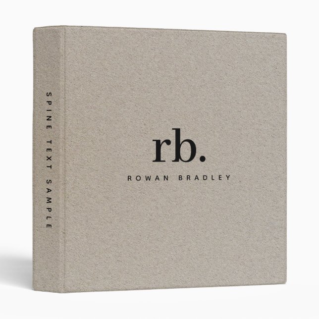 Kraft Style Rustic Minimal Monogram 3 Ring Binder (Front/Spine)