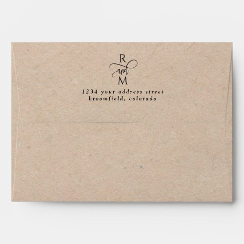 Kraft Style Rustic Monogram and Wedding Script Envelope