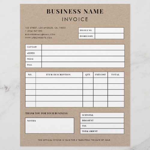 Kraft Style Simple Small Business Sales Invoice Letterhead