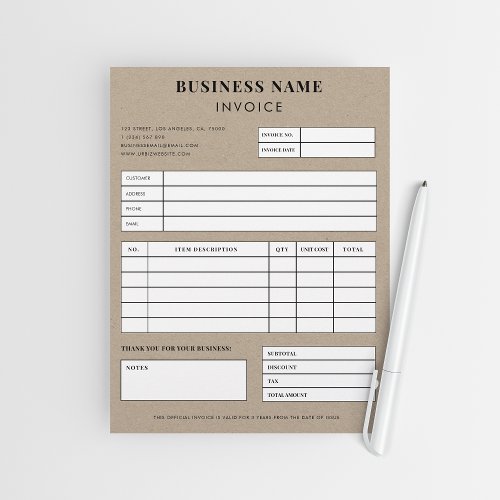 Kraft Style Simple Small Business Sales Invoice Letterhead