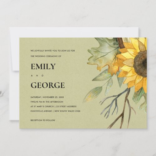 KRAFT SUNFLOWER WATERCOLOR FLORAL WEDDING INVITE