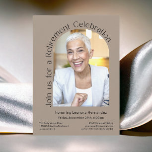 Kraft Tan Simple Photo Arch Retirement Party Invitation