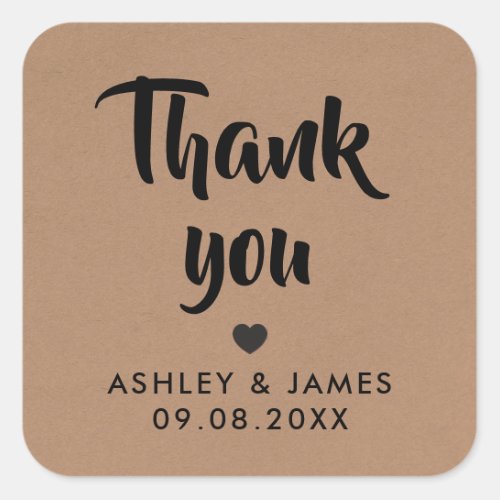 Kraft Thank You Stickers Wedding Thank You Kraft Square Sticker