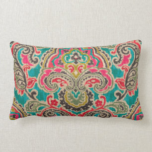 KRAFT TRIBAL IKAT TEAL PINK RED BOHO PATTERN LUMB LUMBAR PILLOW