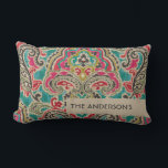 KRAFT TRIBAL IKAT TEAL PINK RED BOHO PATTERN  LUMBAR PILLOW<br><div class="desc">For any further customisation or any other matching items,  please feel free to contact me at yellowfebstudio@gmail.com</div>