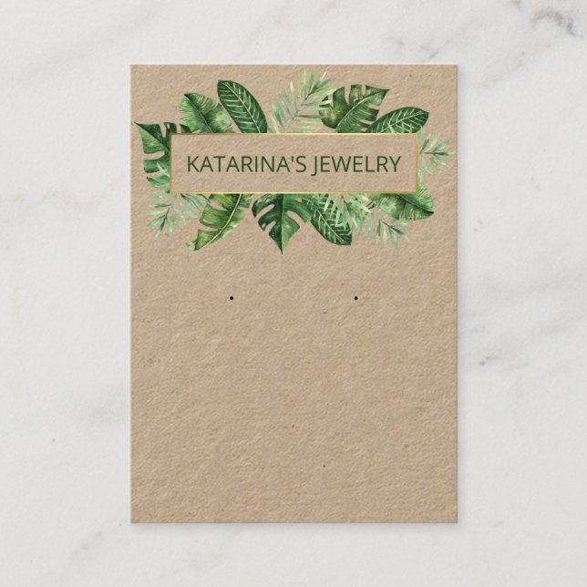 Kraft Tropical Leaves Necklace & Earring Display Business Card (Front)