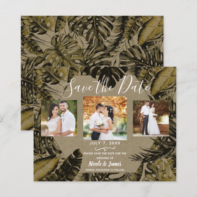 Kraft Tropical Palm Leaves Wedding Save the Date  (Front/Back)