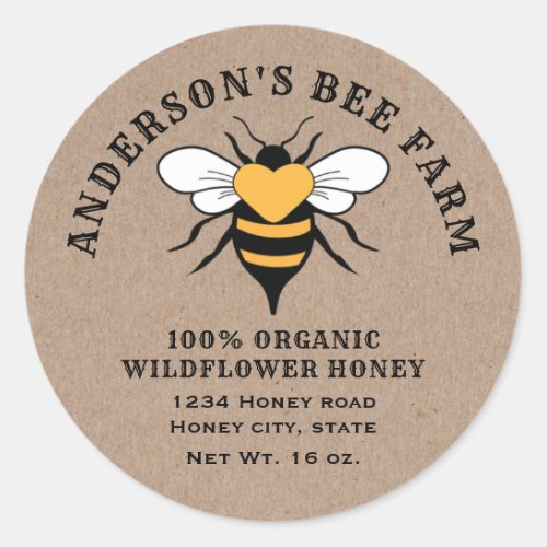 Kraft vintage bee  honey jar classic round sticker