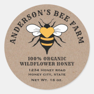 Kraft vintage bee honey jar classic round sticker