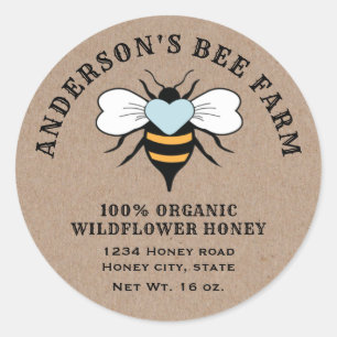 Kraft vintage bee honey jar classic round sticker