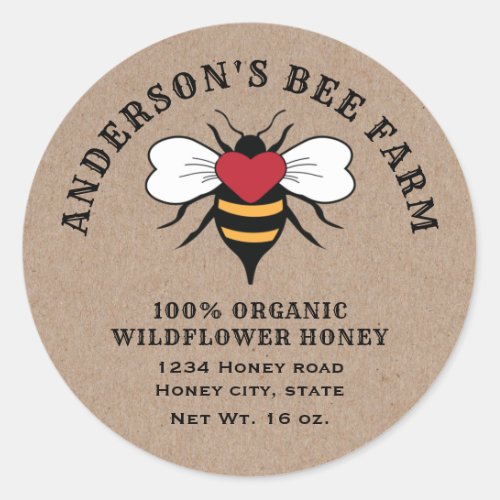 Kraft vintage bee  honey jar classic round sticker