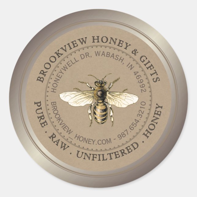 Kraft Vintage Bee Honey Jar Label (Front)