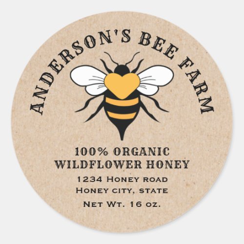 Kraft vintage bee logo honey jar classic round sticker