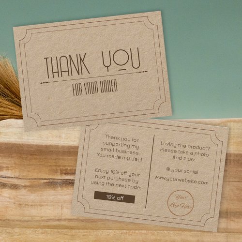 Kraft vintage brown logo upcycled thank you note business card
