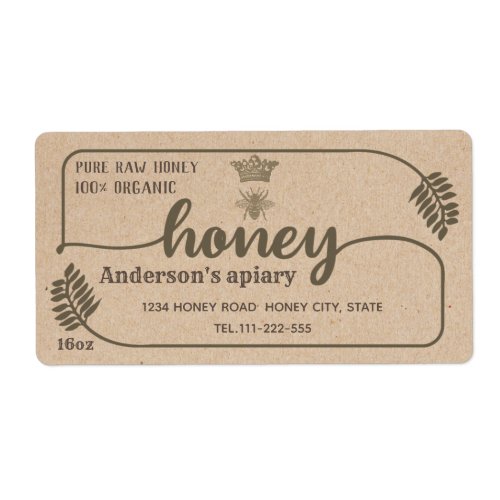 Kraft vintage rustic calligraphy honey branch label