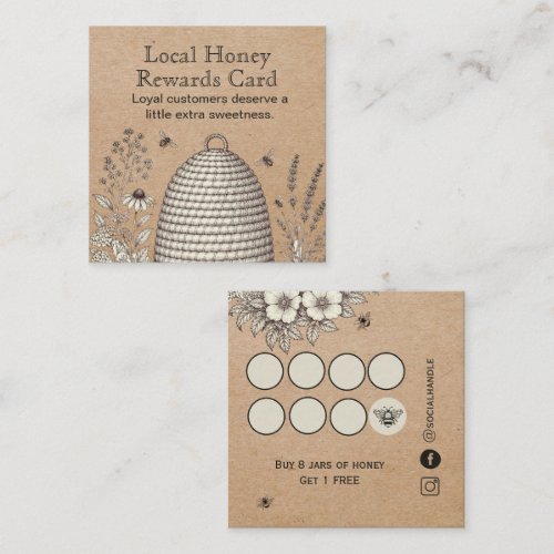 Kraft Vintage skep floral Honey business  Loyalty Card