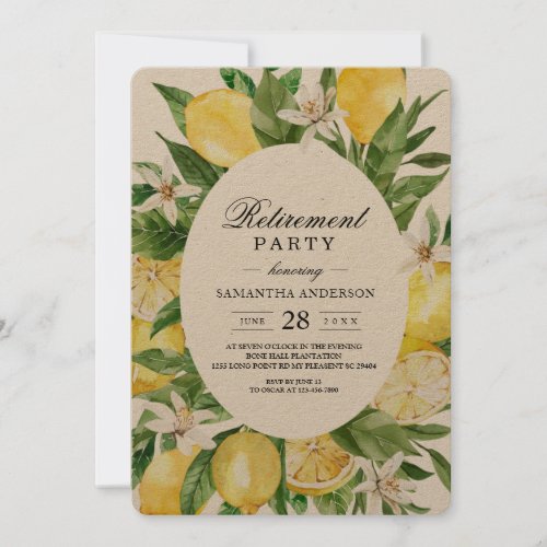 Kraft Vintage Watercolor Yellow Lemons Frame Invitation