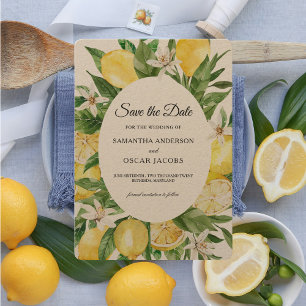 Kraft Vintage Watercolor Yellow Lemons Frame Save The Date