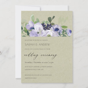 Kraft Violet Purple Floral Leafy Wedding Invite