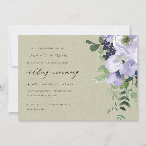 Kraft Violet Purple Floral Leafy Wedding Invite