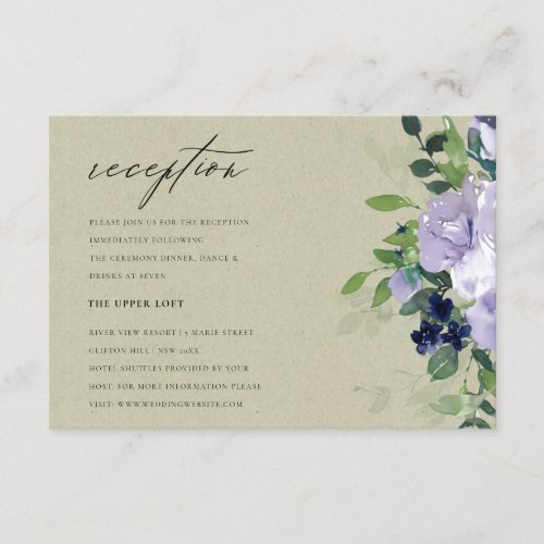 Kraft Violet Purple Floral Leafy Wedding Reception Enclosure Card