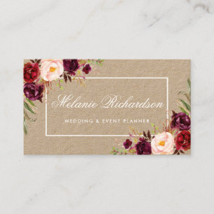 Kraft Watercolor Floral Burgundy Marsala Business Card