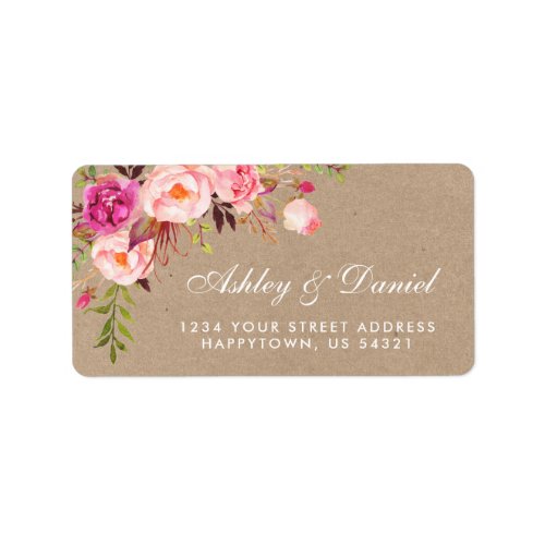 Kraft Watercolor Floral Pink Wedding Address Label