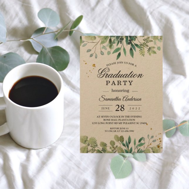 Kraft Watercolor Green Leaves Branch Invitation (Creator Uploaded)