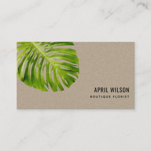 KRAFT WATERCOLOR GREEN MONSTERA LEAF FOLIAGE BUSINESS CARD