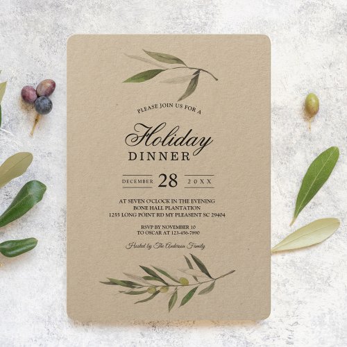 Kraft Watercolor Green Olive Branch  Invitation