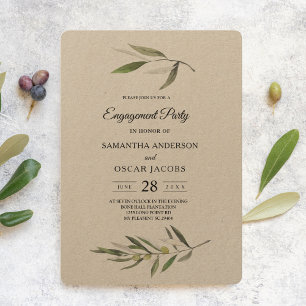 Kraft Watercolor Green Olive Branch Invitation