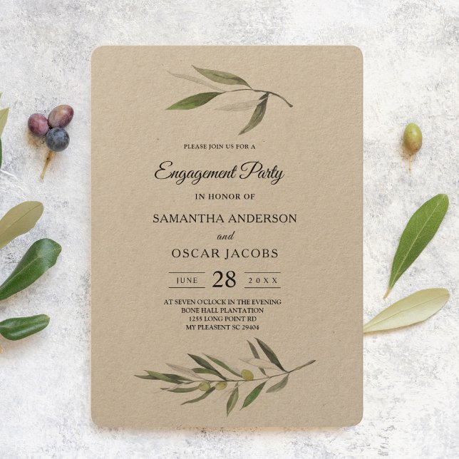 Kraft Watercolor Green Olive Branch  Invitation (Creator Uploaded)